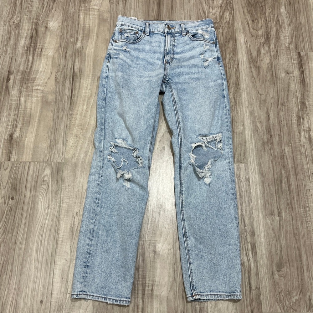 American Eagle Super High Rise Ankle Straight Jeans Womens 2 Distressed Blue